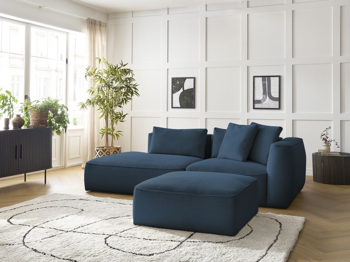 Canapé droit fixe 3 places LEOPOLD velours côtelé avec pouf
