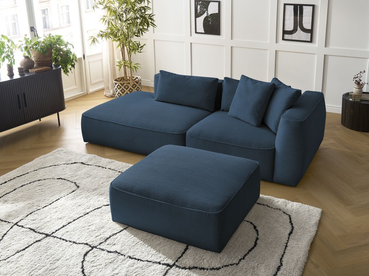 Canapé droit fixe 3 places LEOPOLD velours côtelé avec pouf