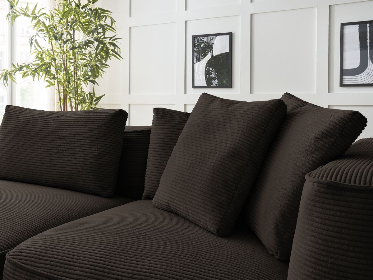 Canapé droit fixe 3 places LEOPOLD velours côtelé avec pouf