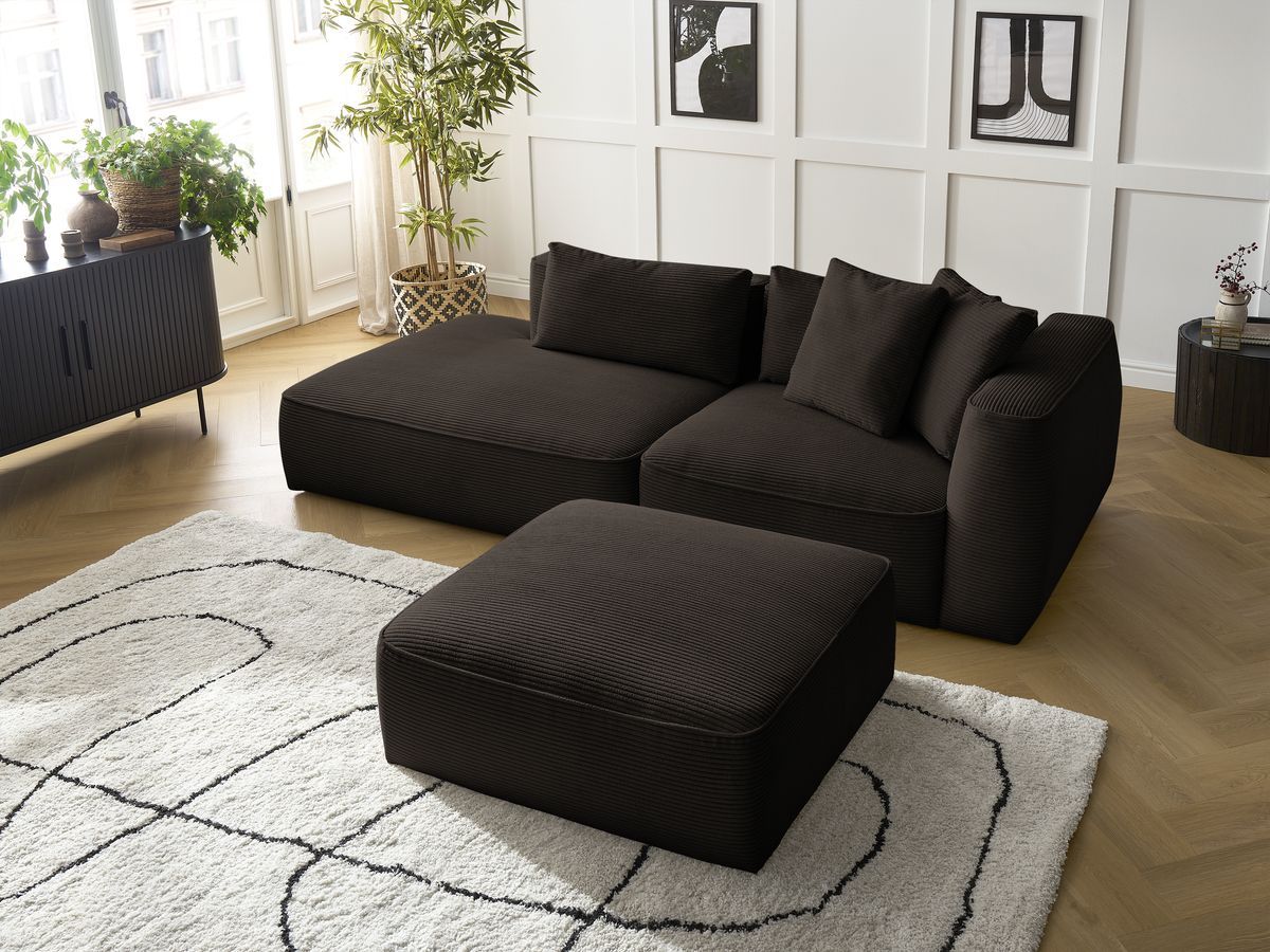 Canapé droit fixe 3 places LEOPOLD velours côtelé avec pouf
