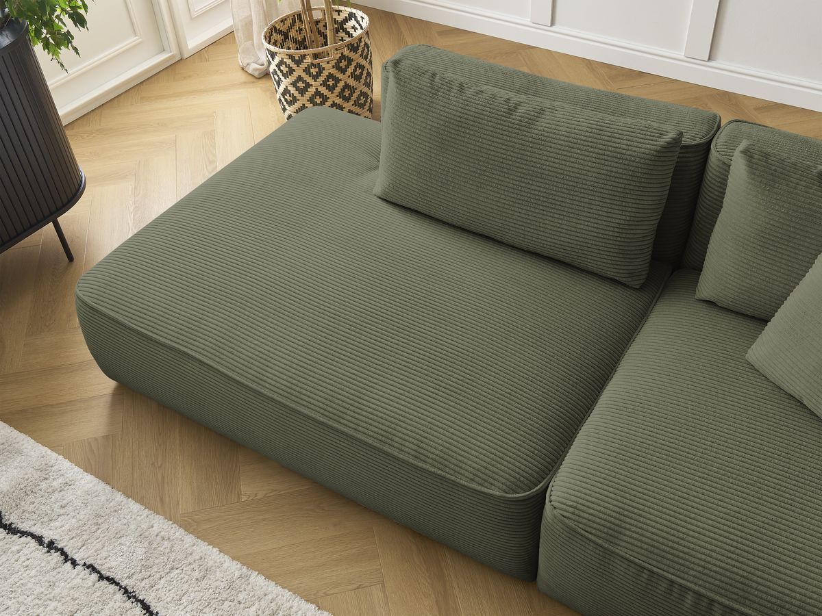 Canapé droit fixe 3 places LEOPOLD velours côtelé avec pouf