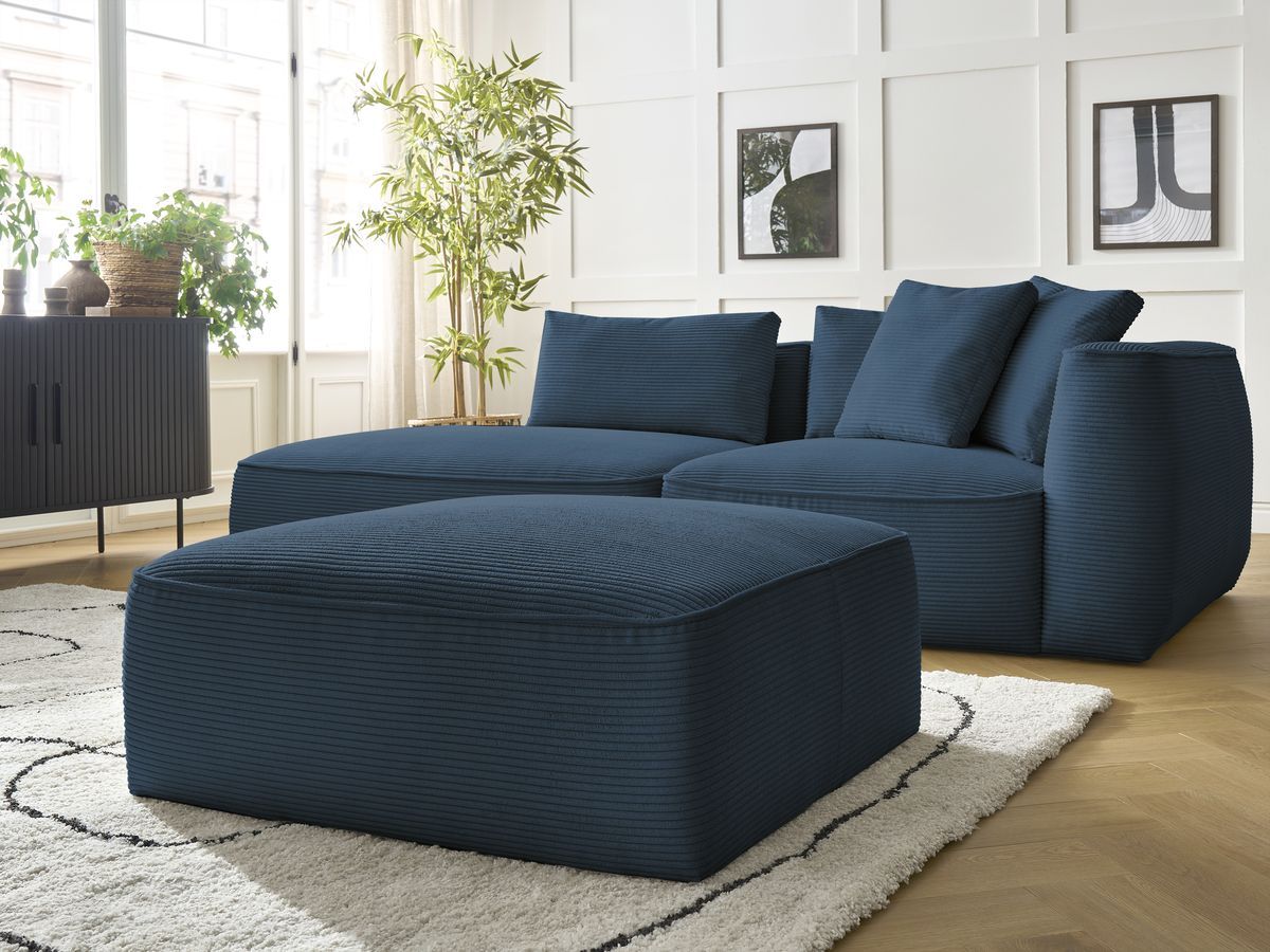 Canapé droit fixe 3 places LEOPOLD velours côtelé avec pouf