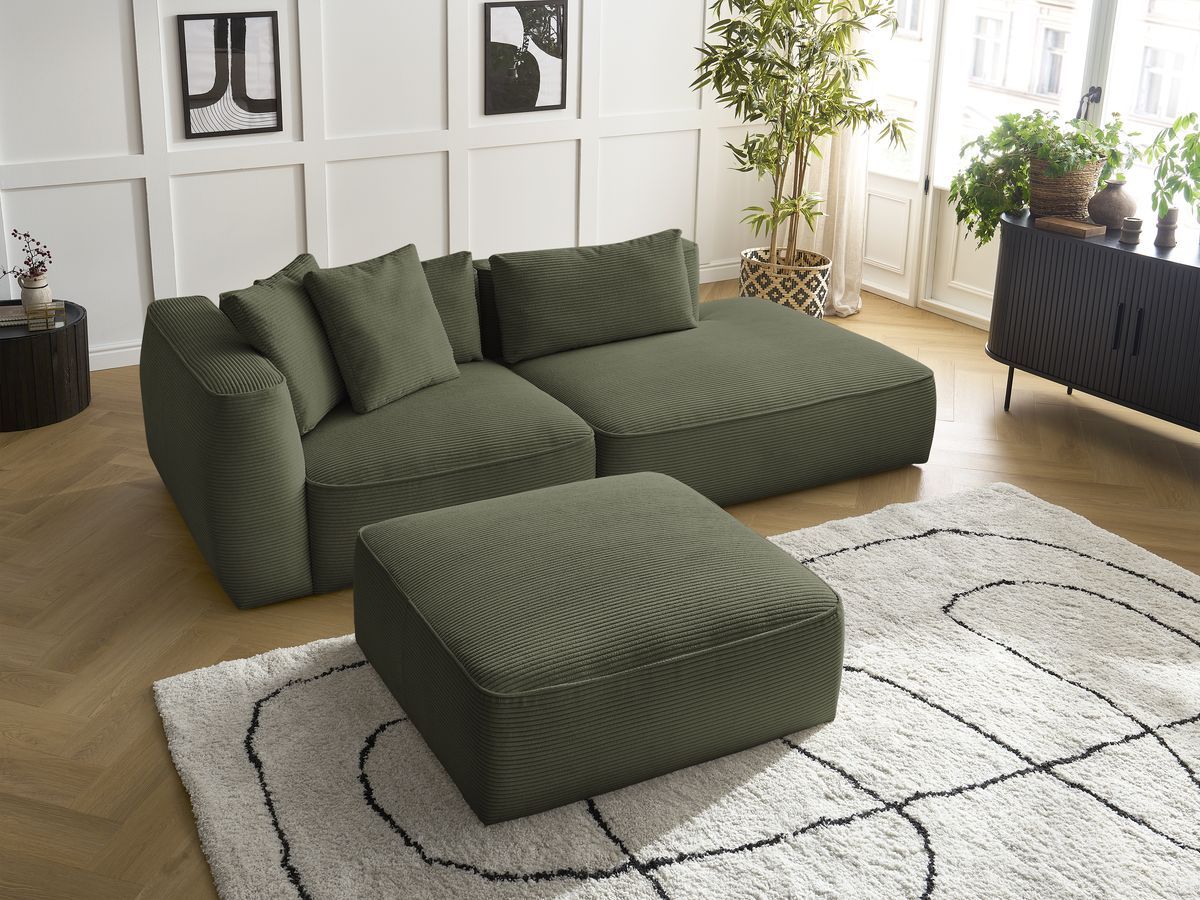 Canapé droit fixe 3 places LEOPOLD velours côtelé avec pouf