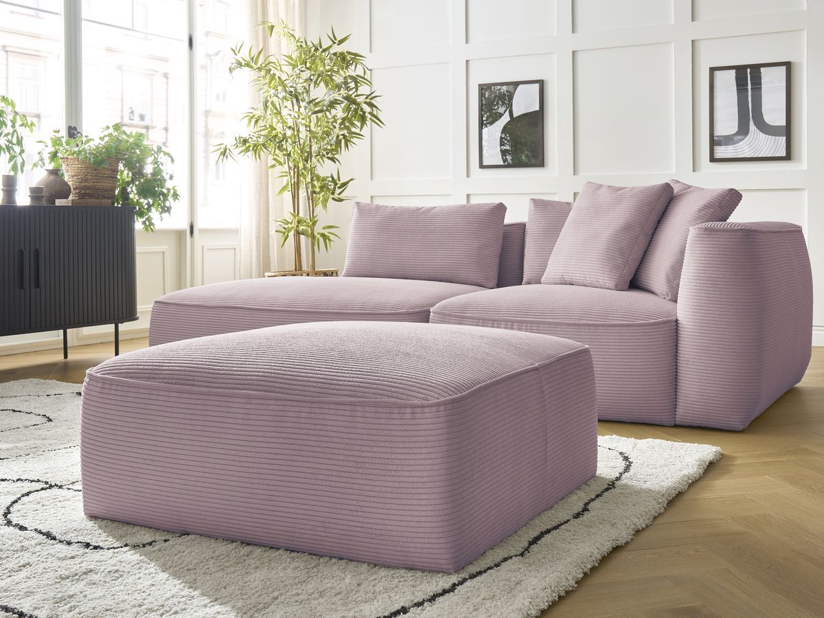 Canapé droit fixe 3 places LEOPOLD velours côtelé avec pouf