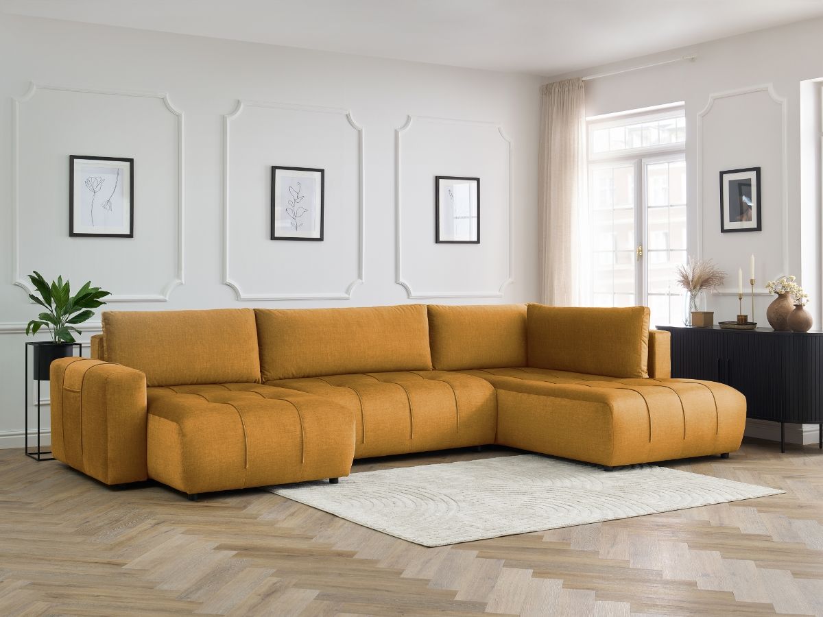 Canapé panoramique convertible coffre ARSENE tissu velours