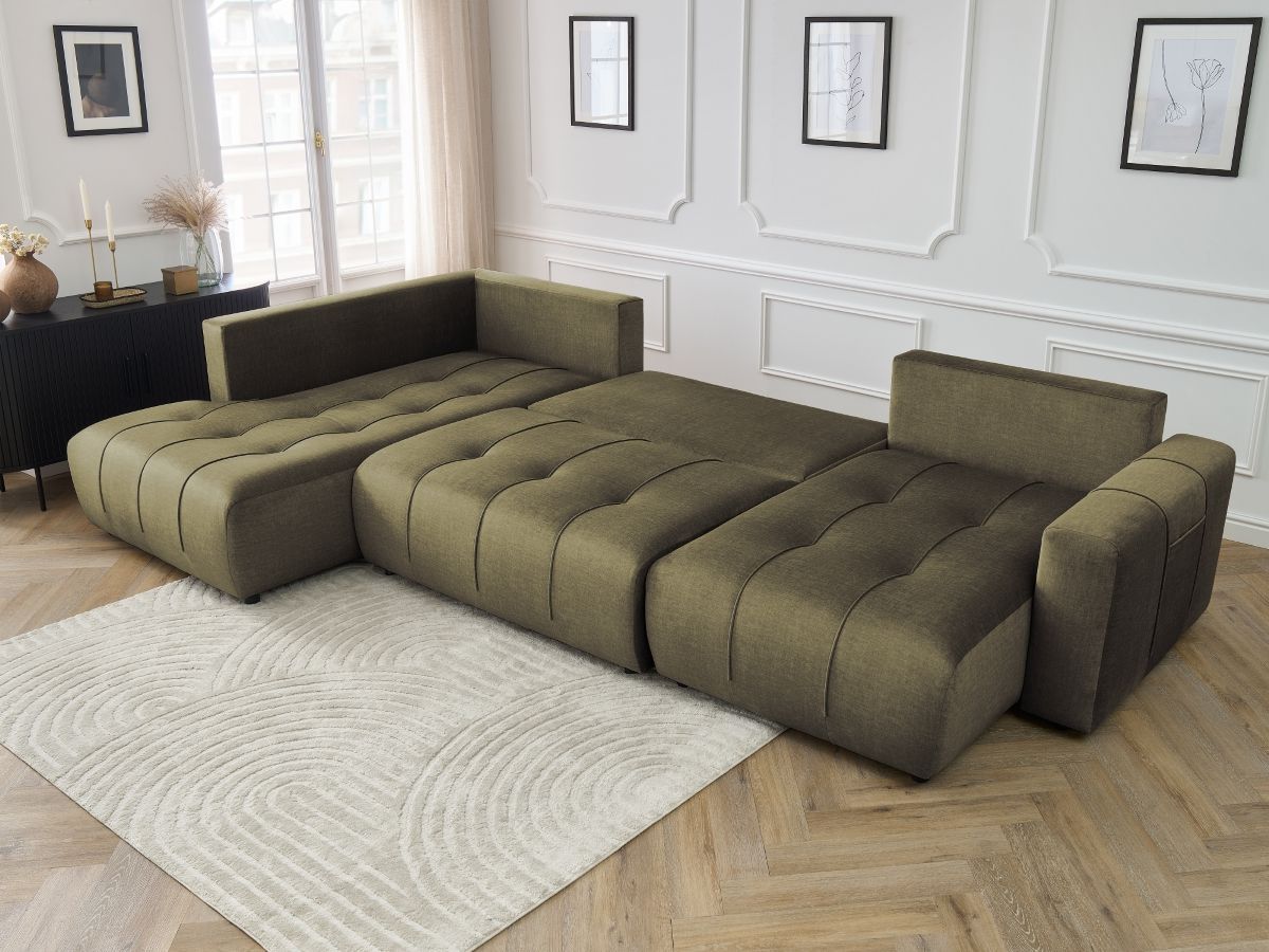 Canapé panoramique convertible coffre ARSENE tissu velours