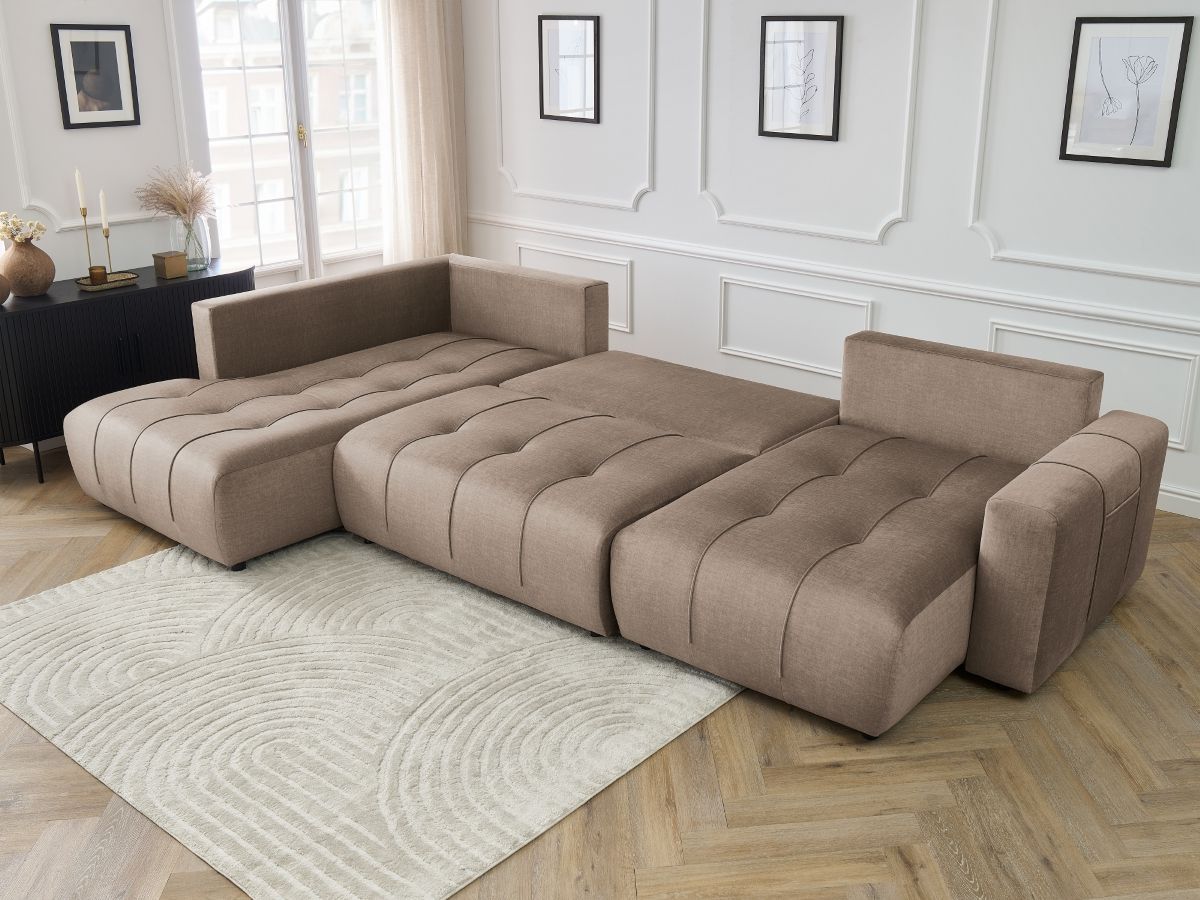 Canapé panoramique convertible coffre ARSENE tissu velours