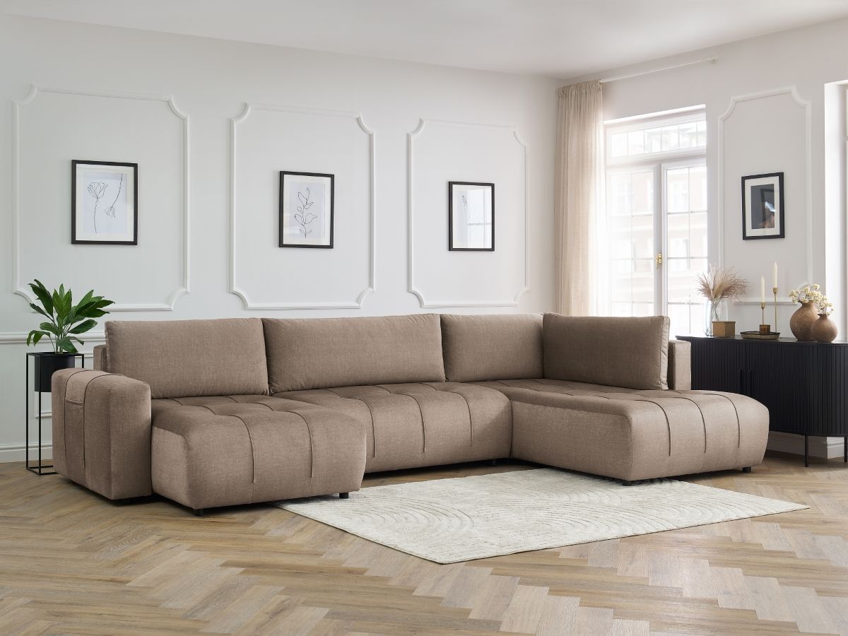 Canapé panoramique convertible coffre ARSENE tissu velours