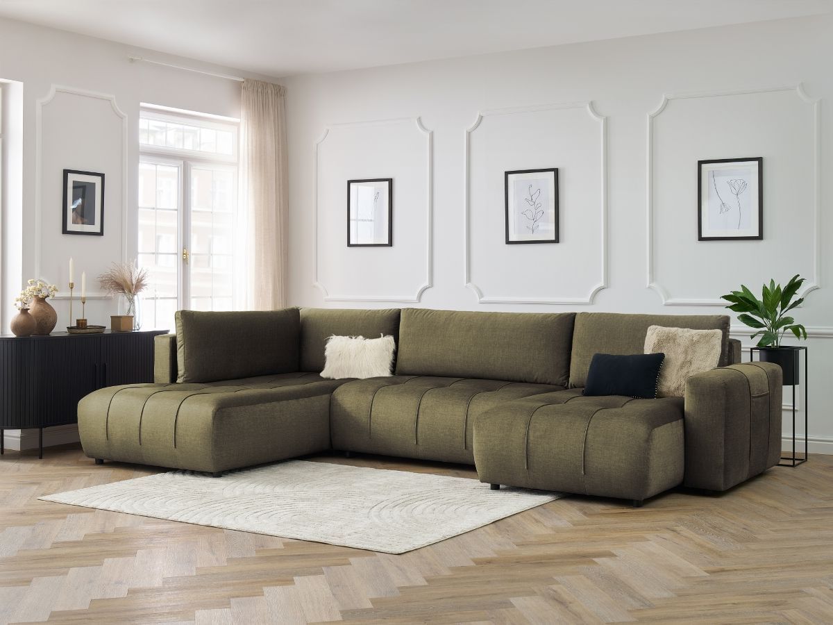 Canapé panoramique convertible coffre ARSENE tissu velours