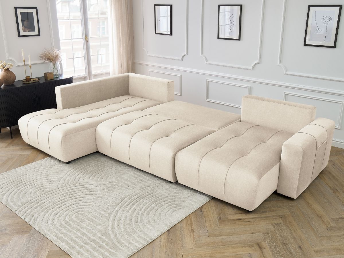 Canapé panoramique convertible coffre ARSENE tissu velours