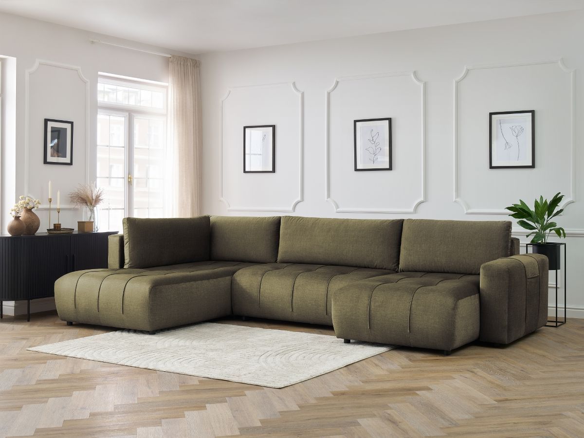 Canapé panoramique convertible coffre ARSENE tissu velours