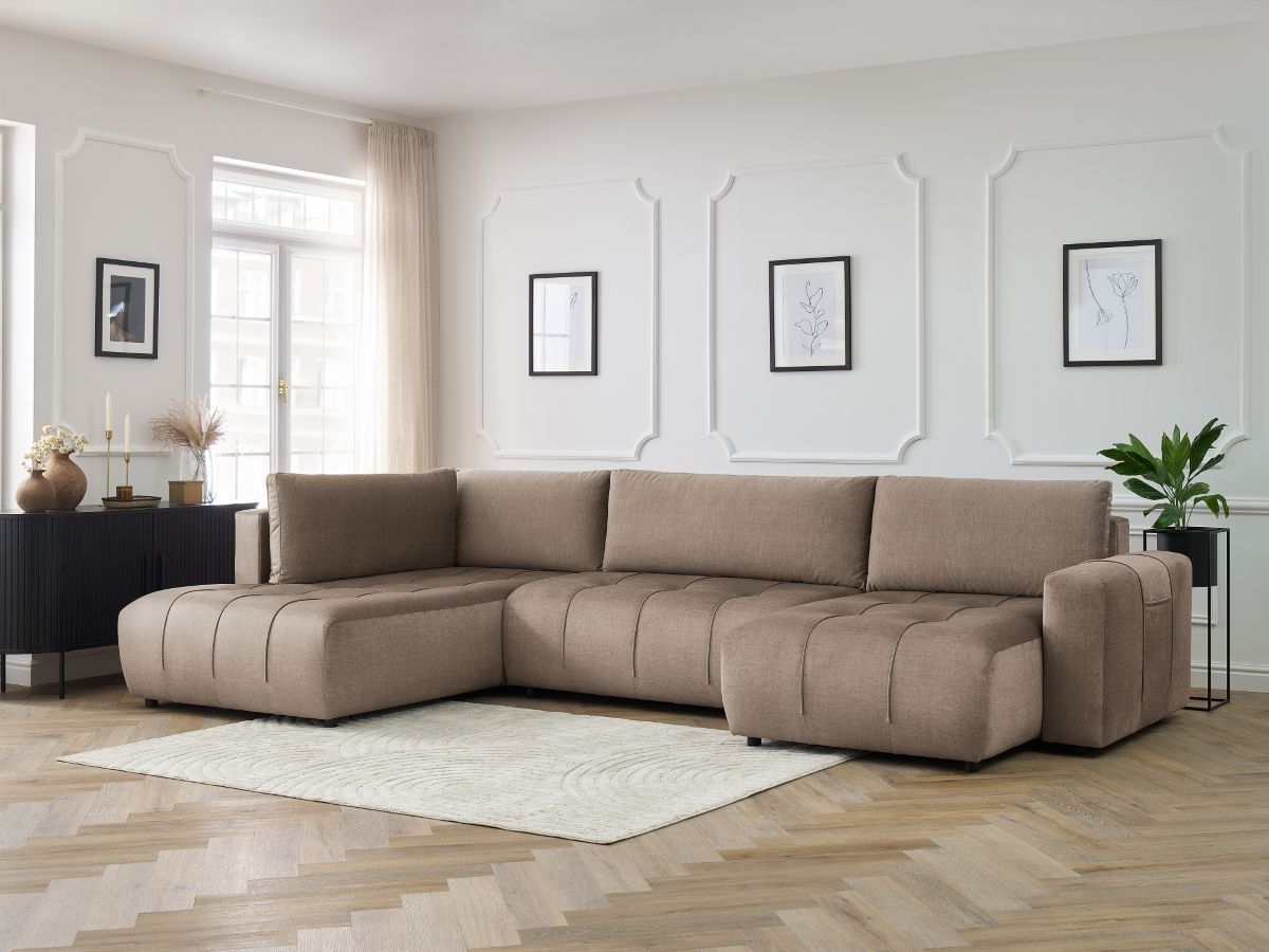 Canapé panoramique convertible coffre ARSENE tissu velours