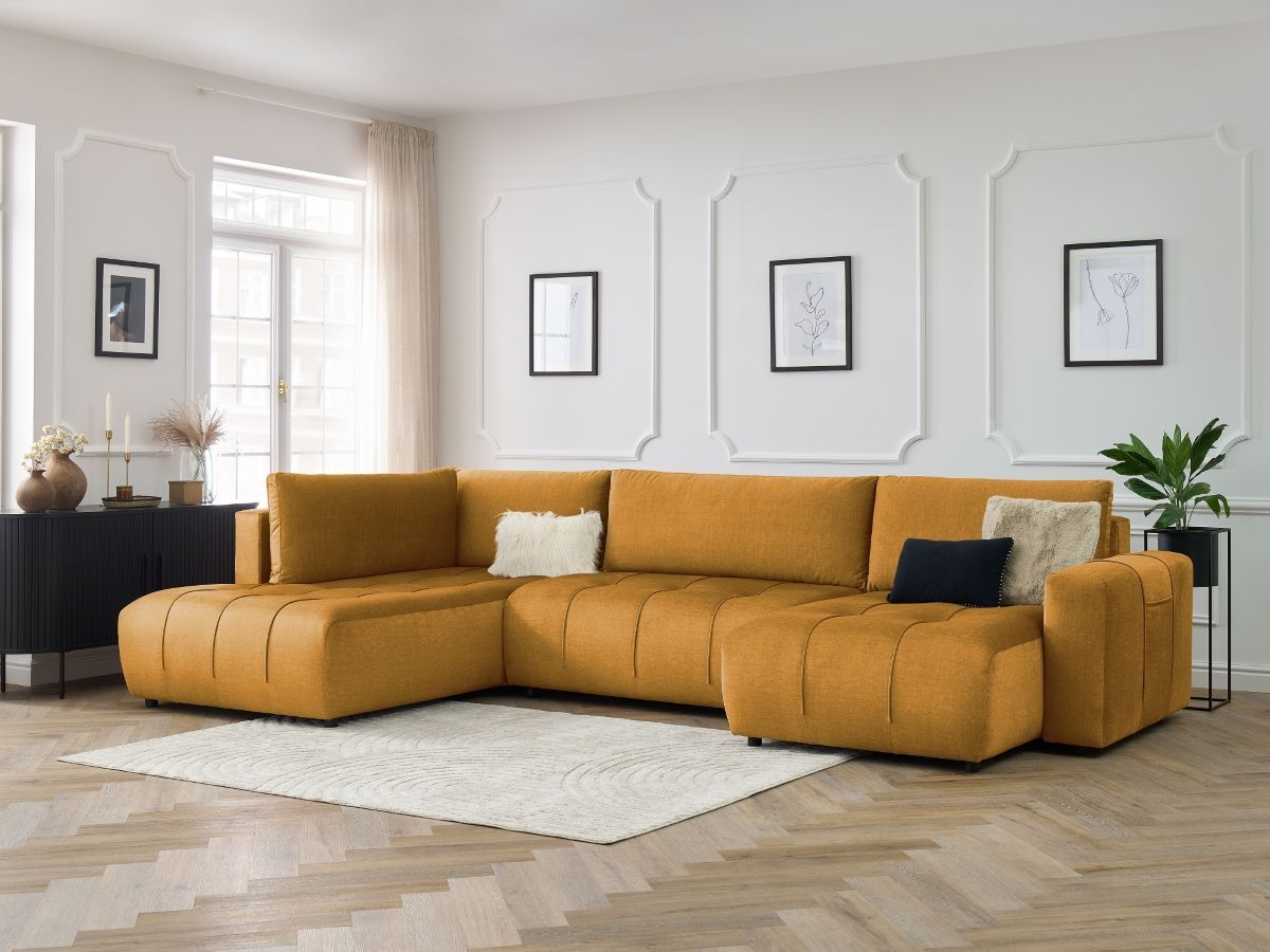 Canapé panoramique convertible coffre ARSENE tissu velours