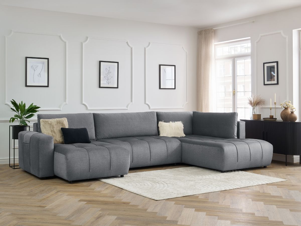 Canapé panoramique convertible coffre ARSENE tissu velours