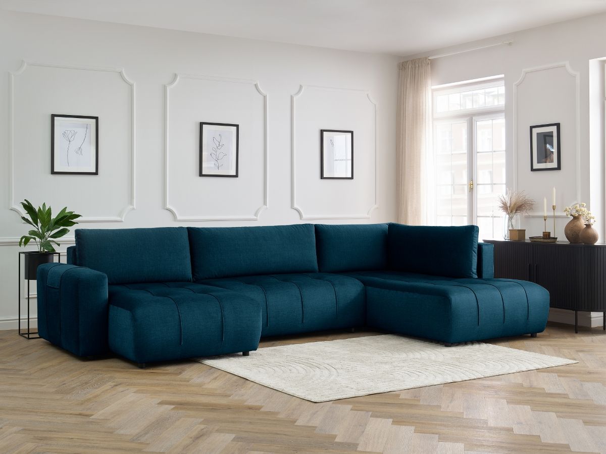 Canapé panoramique convertible coffre ARSENE tissu velours