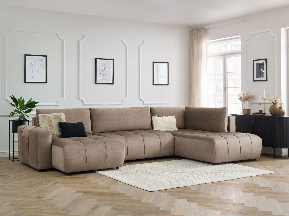 Canapé panoramique convertible coffre ARSENE tissu velours