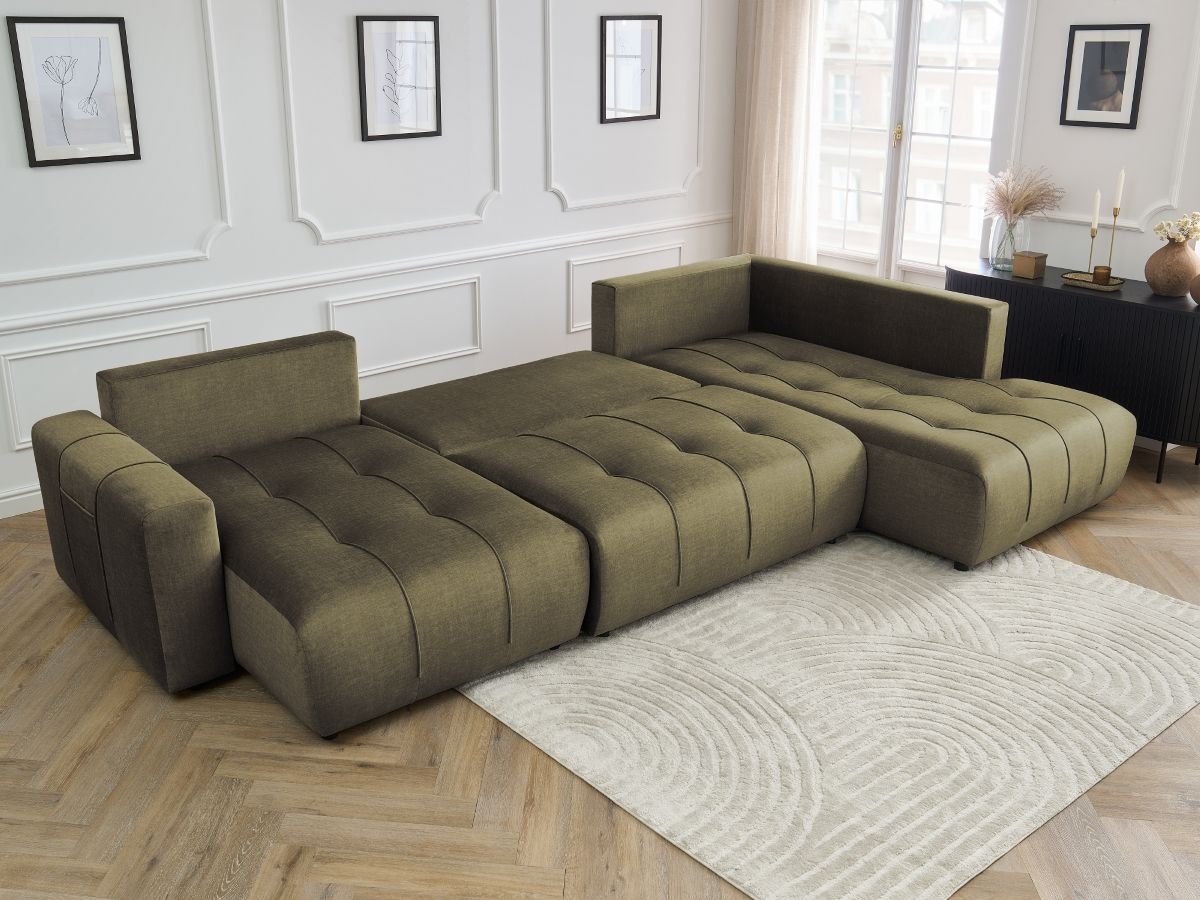 Canapé panoramique convertible coffre ARSENE tissu velours