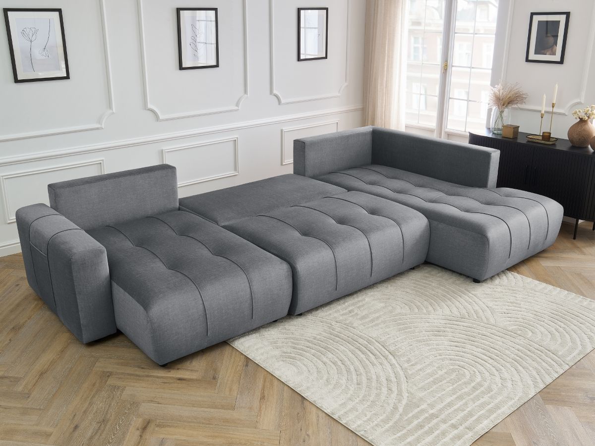 Canapé panoramique convertible coffre ARSENE tissu velours