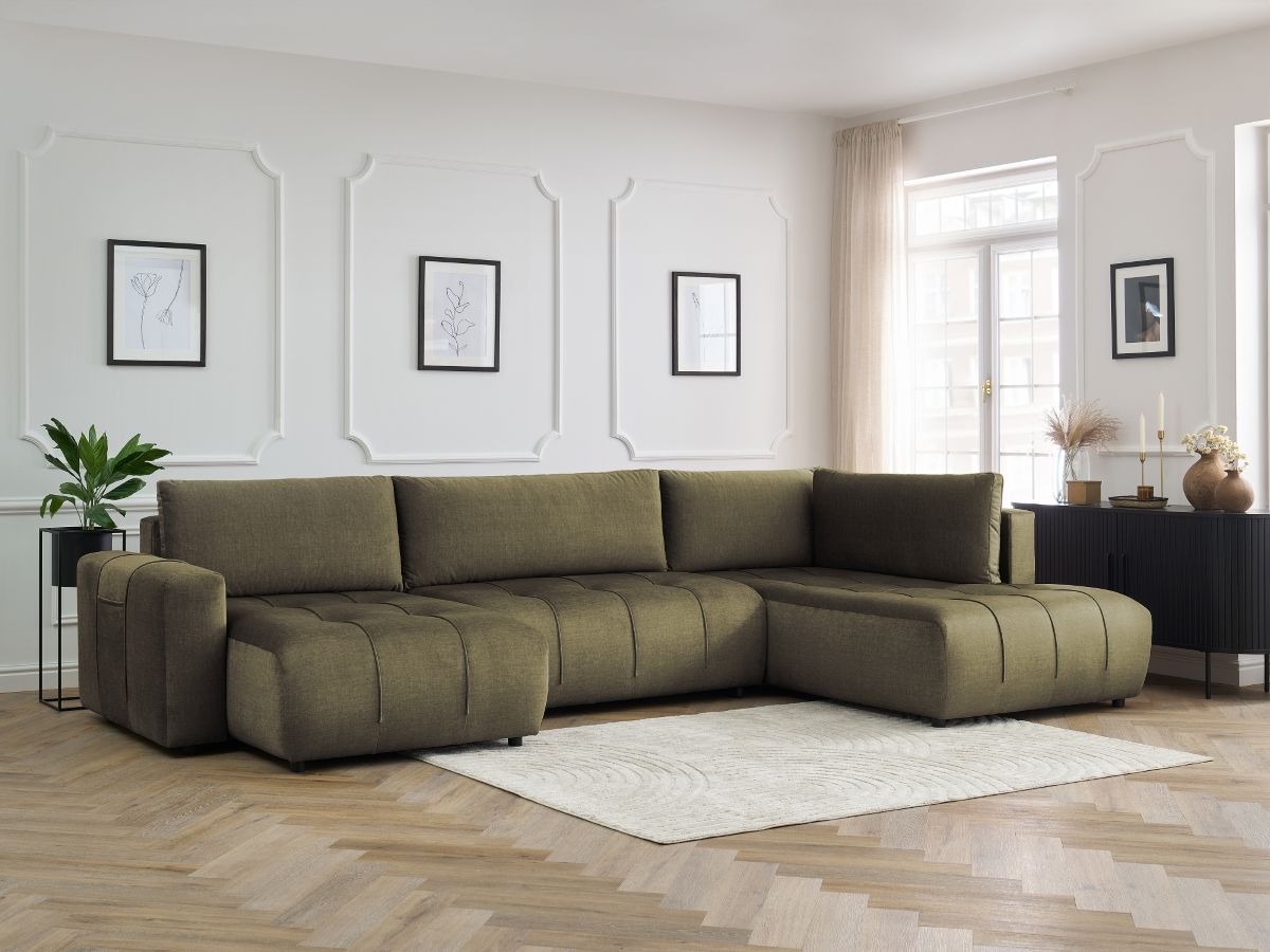Canapé panoramique convertible coffre ARSENE tissu velours