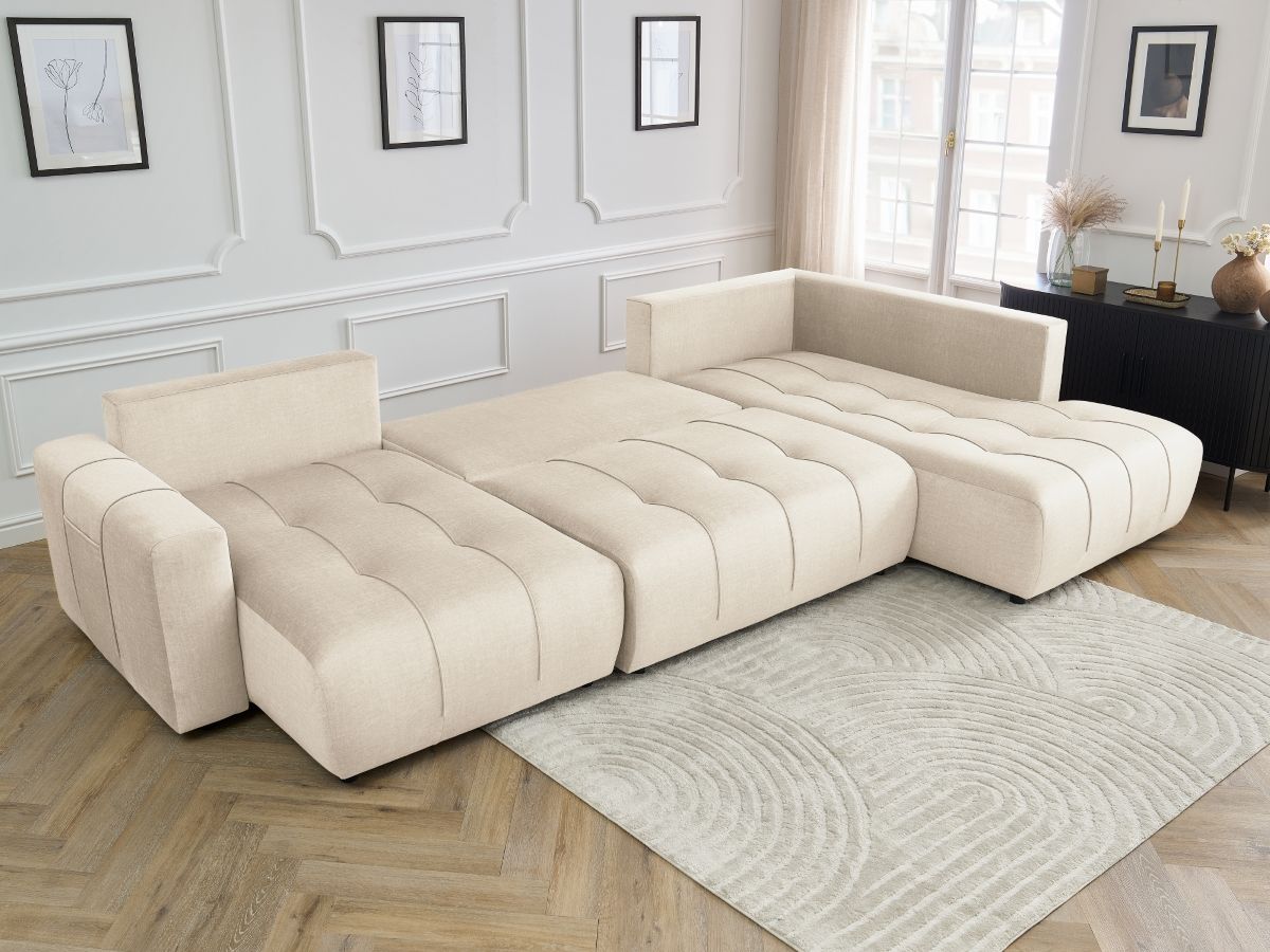 Canapé panoramique convertible coffre ARSENE tissu velours