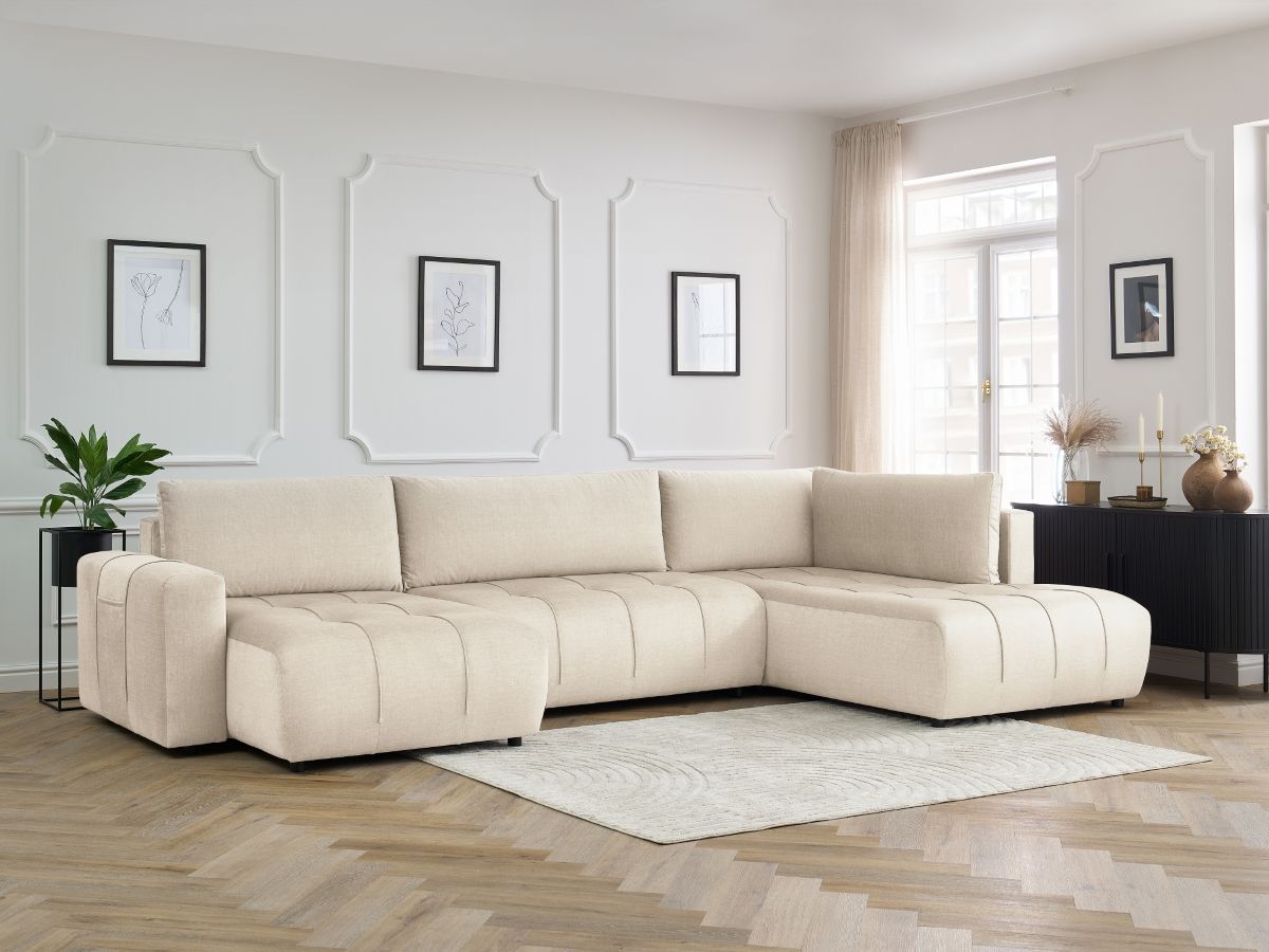 Canapé panoramique convertible coffre ARSENE tissu velours