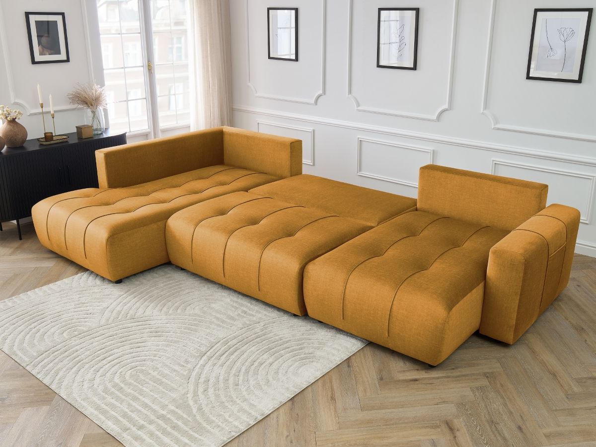 Canapé panoramique convertible coffre ARSENE tissu velours