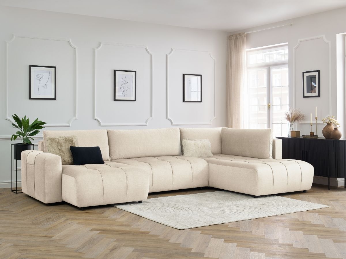 Canapé panoramique convertible coffre ARSENE tissu velours
