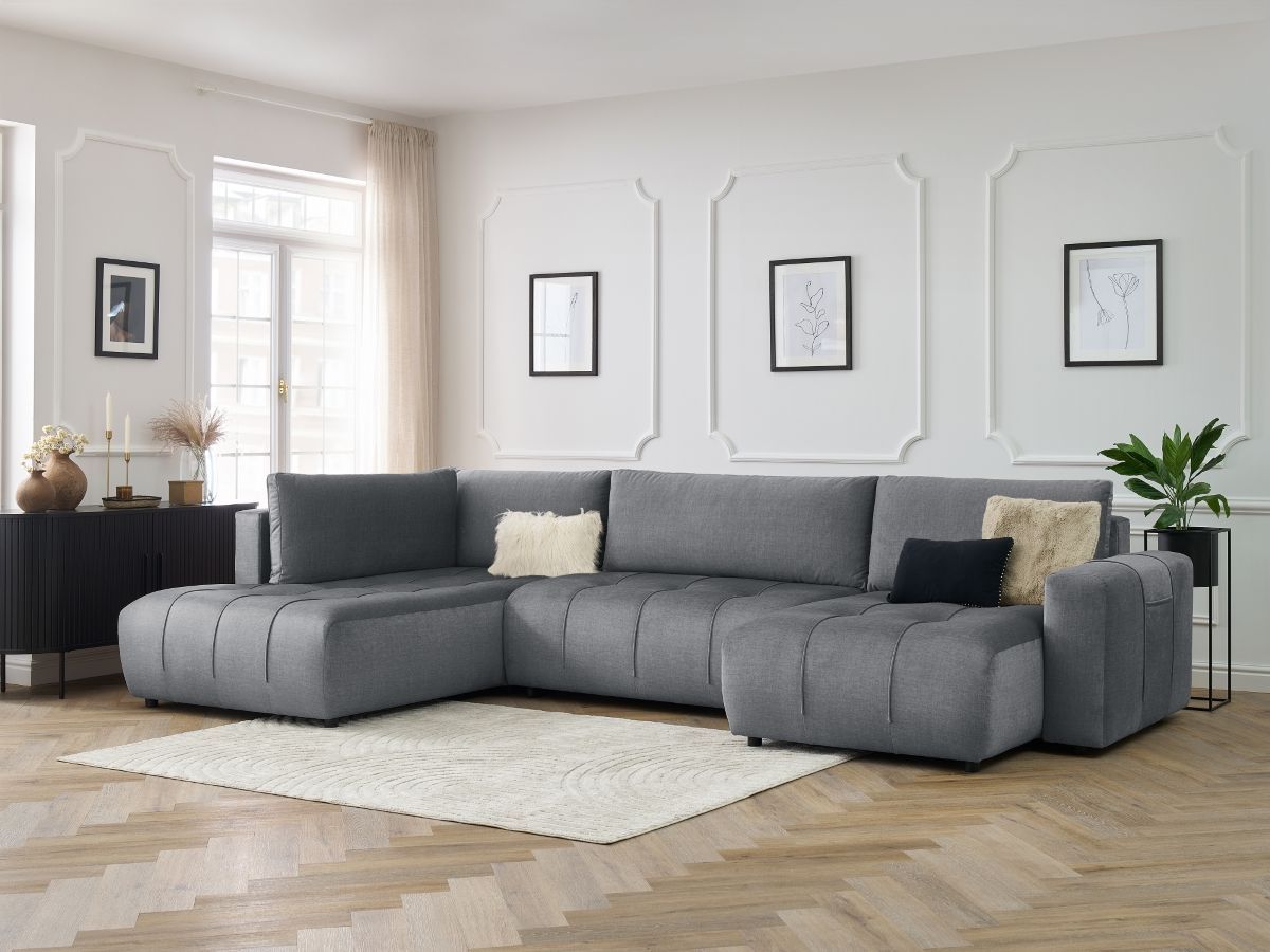 Canapé panoramique convertible coffre ARSENE tissu velours