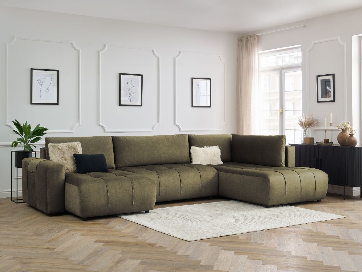 Canapé panoramique convertible coffre ARSENE tissu velours