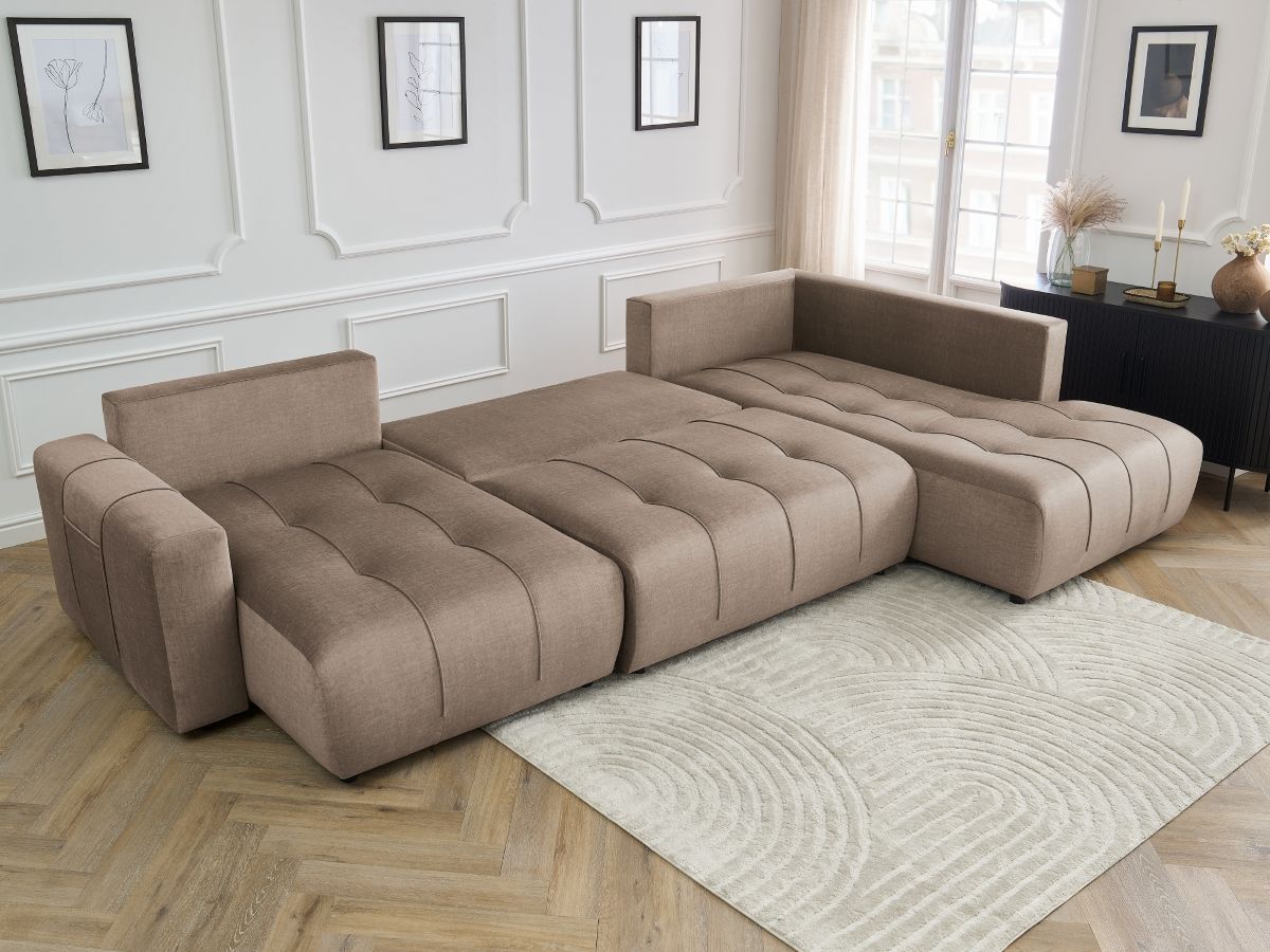 Canapé panoramique convertible coffre ARSENE tissu velours