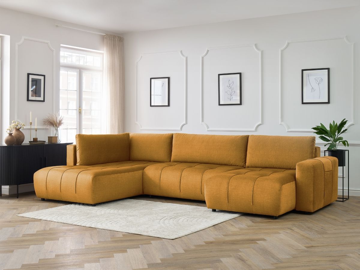 Canapé panoramique convertible coffre ARSENE tissu velours