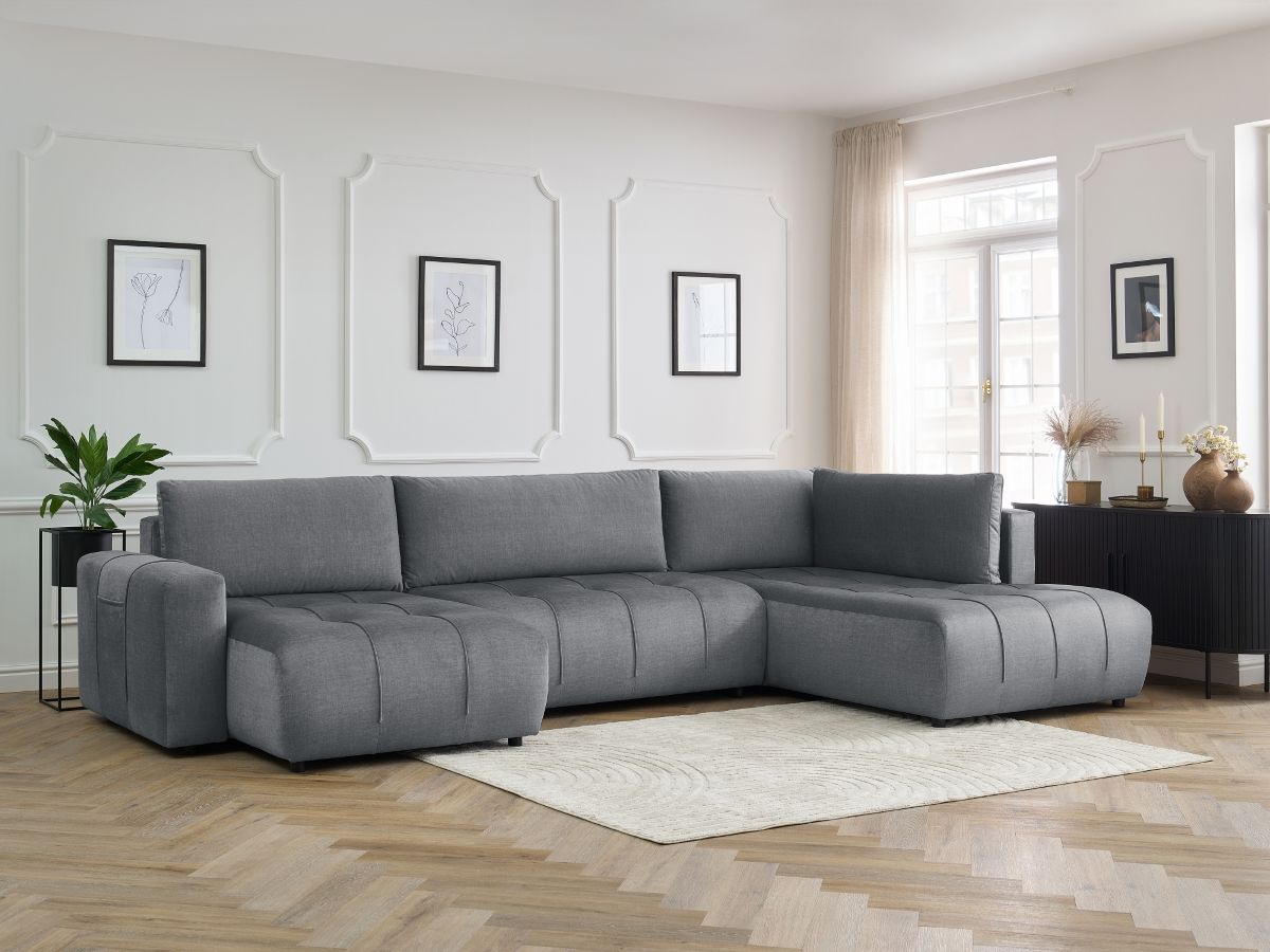 Canapé panoramique convertible coffre ARSENE tissu velours