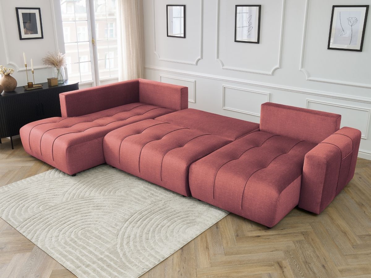 Canapé panoramique convertible coffre ARSENE tissu velours