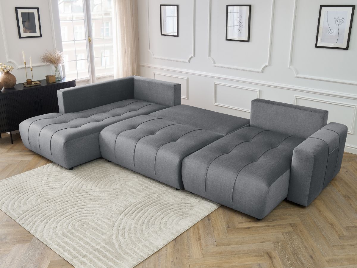 Canapé panoramique convertible coffre ARSENE tissu velours