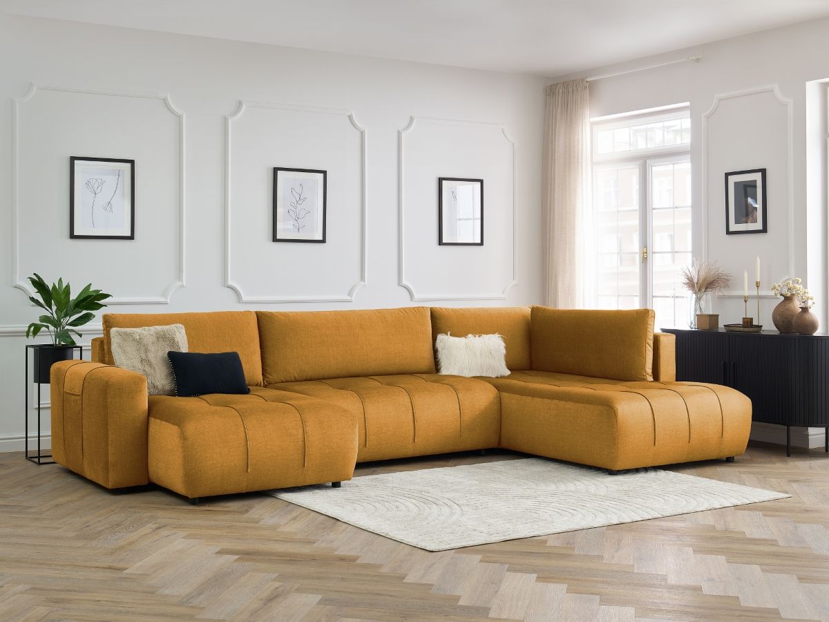 Canapé panoramique convertible coffre ARSENE tissu velours