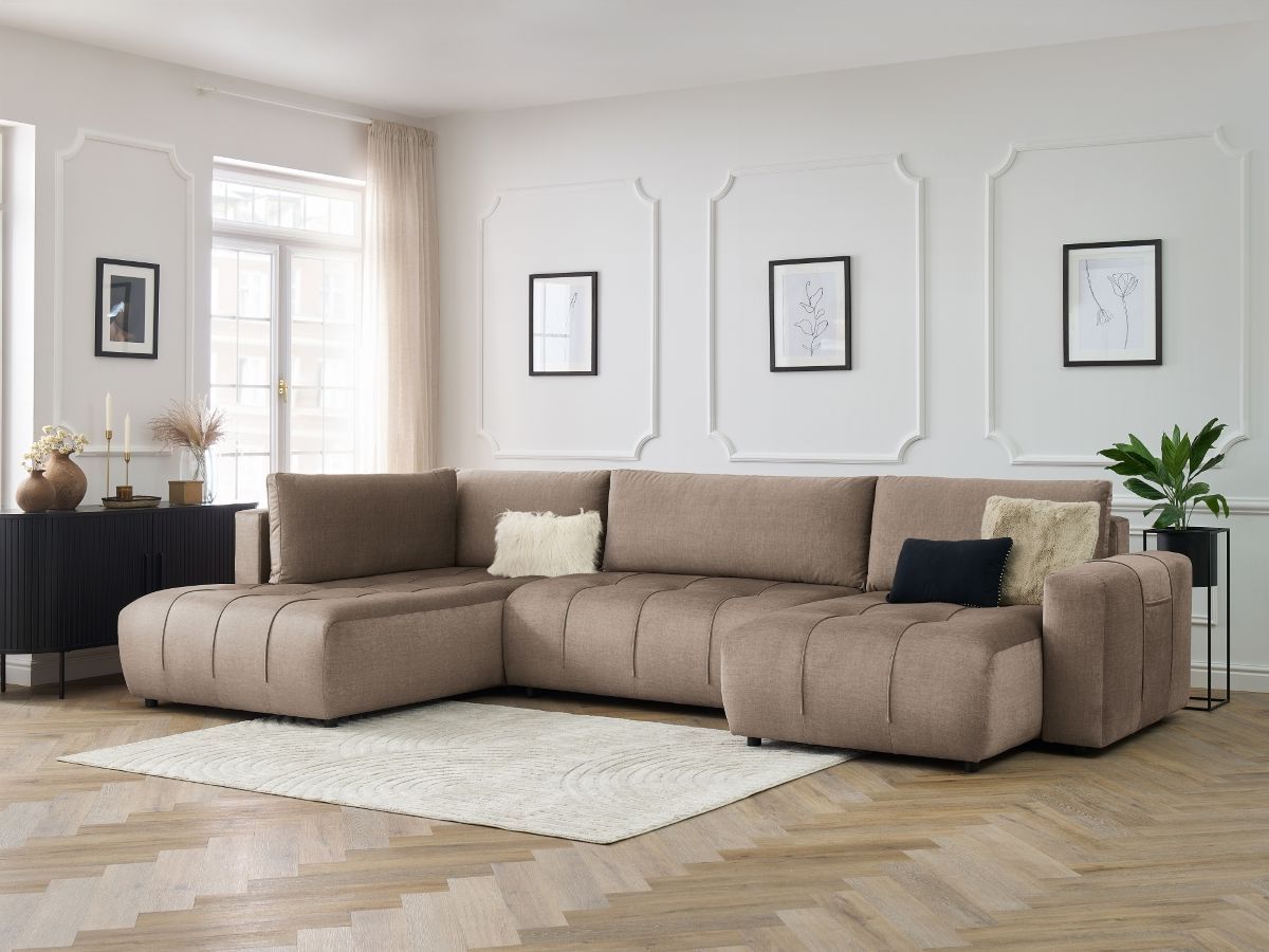 Canapé panoramique convertible coffre ARSENE tissu velours