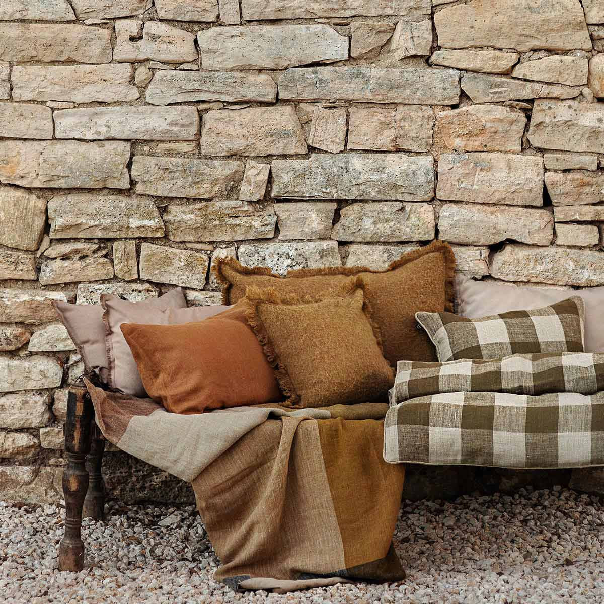 Housse De Coussin - Aspen Unie Et Frangée En Laine Et Fibres Mixtes - Gold