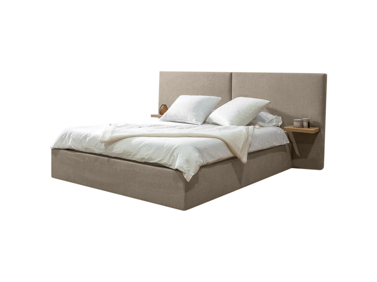 Lit coffre BLANDINE tissu texturé avec tablettes chevets