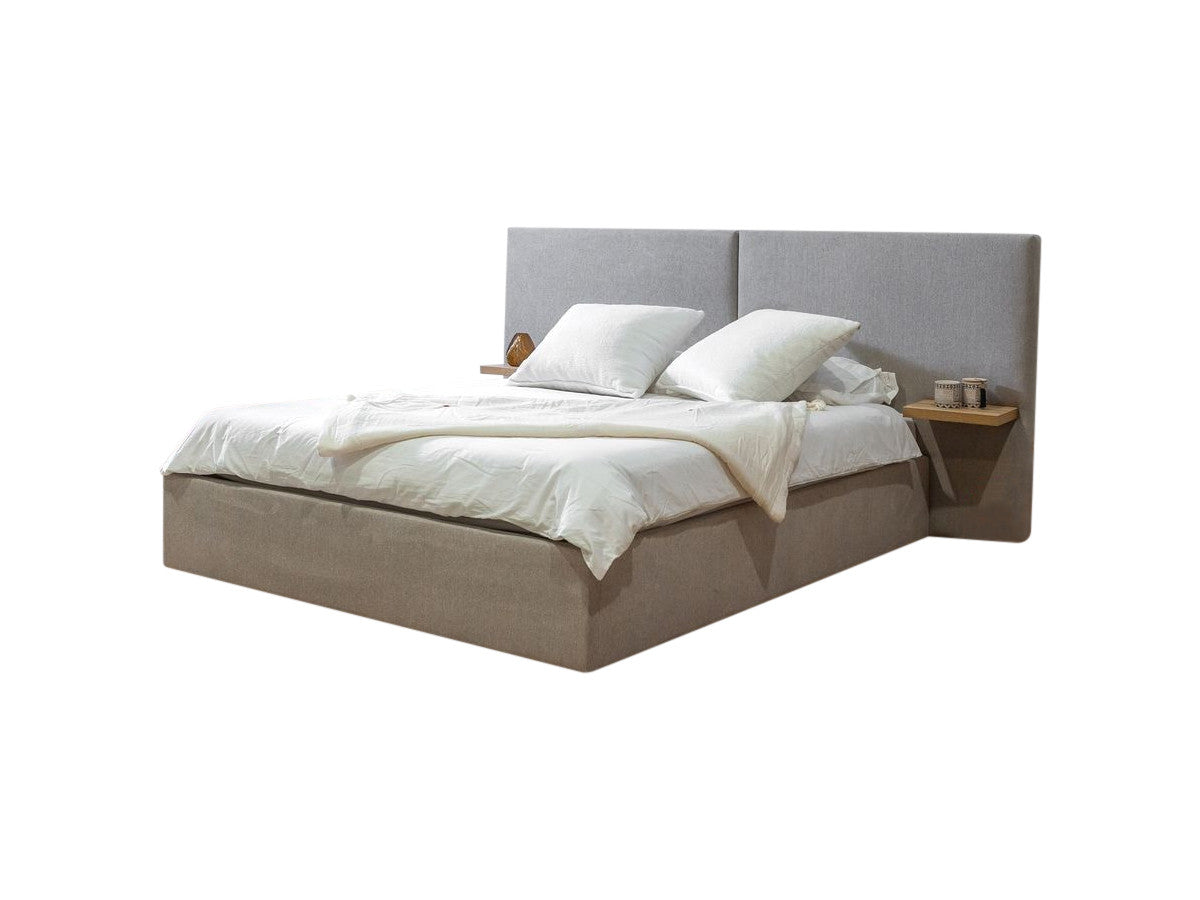 Lit coffre BLANDINE tissu texturé avec tablettes chevets