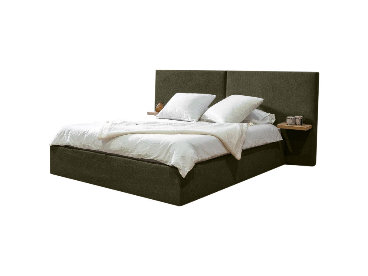 Lit coffre BLANDINE tissu texturé avec tablettes chevets