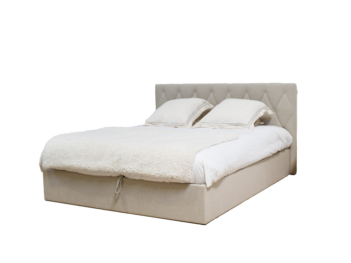 Lit coffre COLETTE tissu texturé avec lin