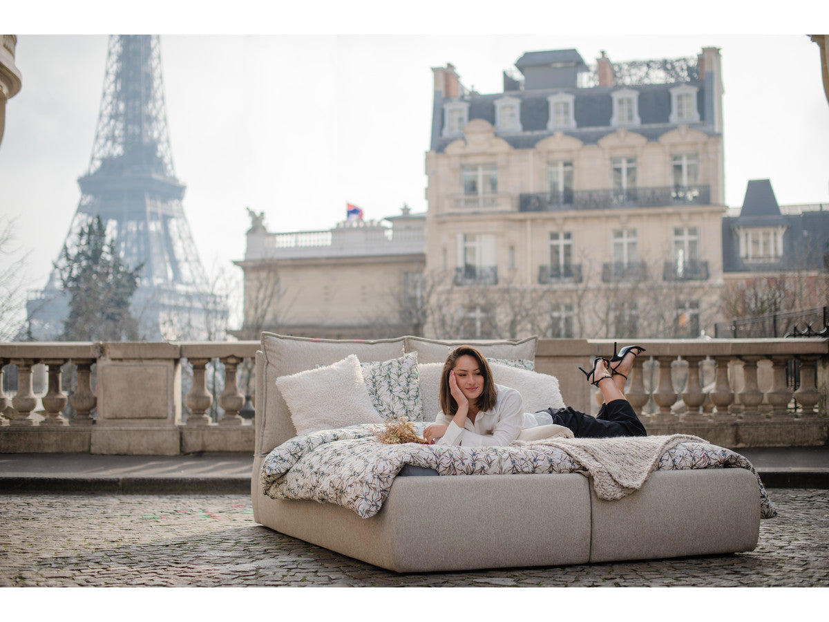 Lit coffre GARANCE avec tête de lit effet oreiller