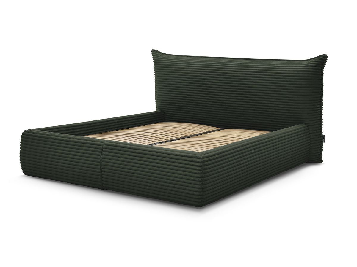 Lit coffre JADE avec tête de lit effet oreiller gros côtelé doux