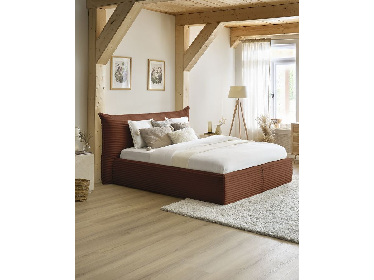 Lit coffre JADE avec tête de lit effet oreiller gros côtelé doux