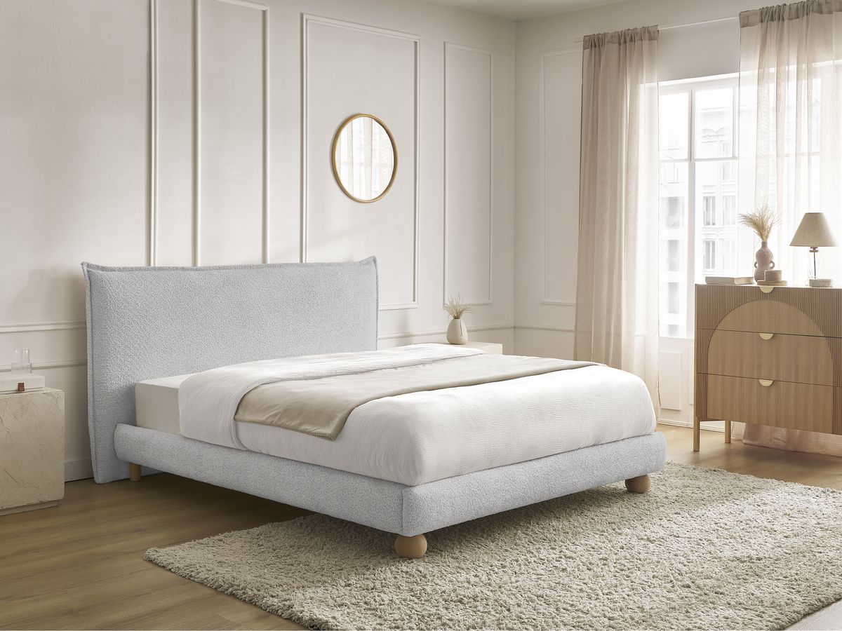 Lit IMERI tissu bouclette avec lattes massives