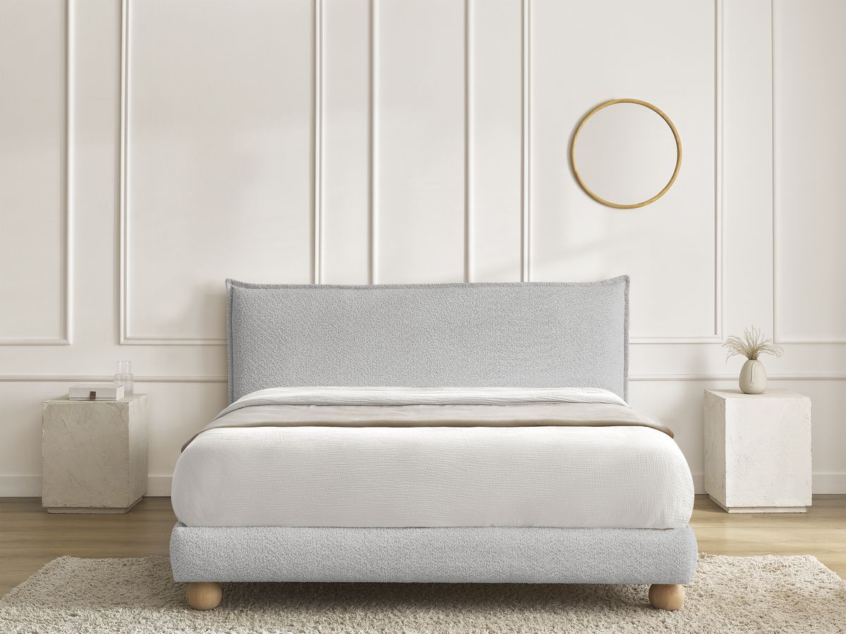 Lit IMERI tissu bouclette avec lattes massives