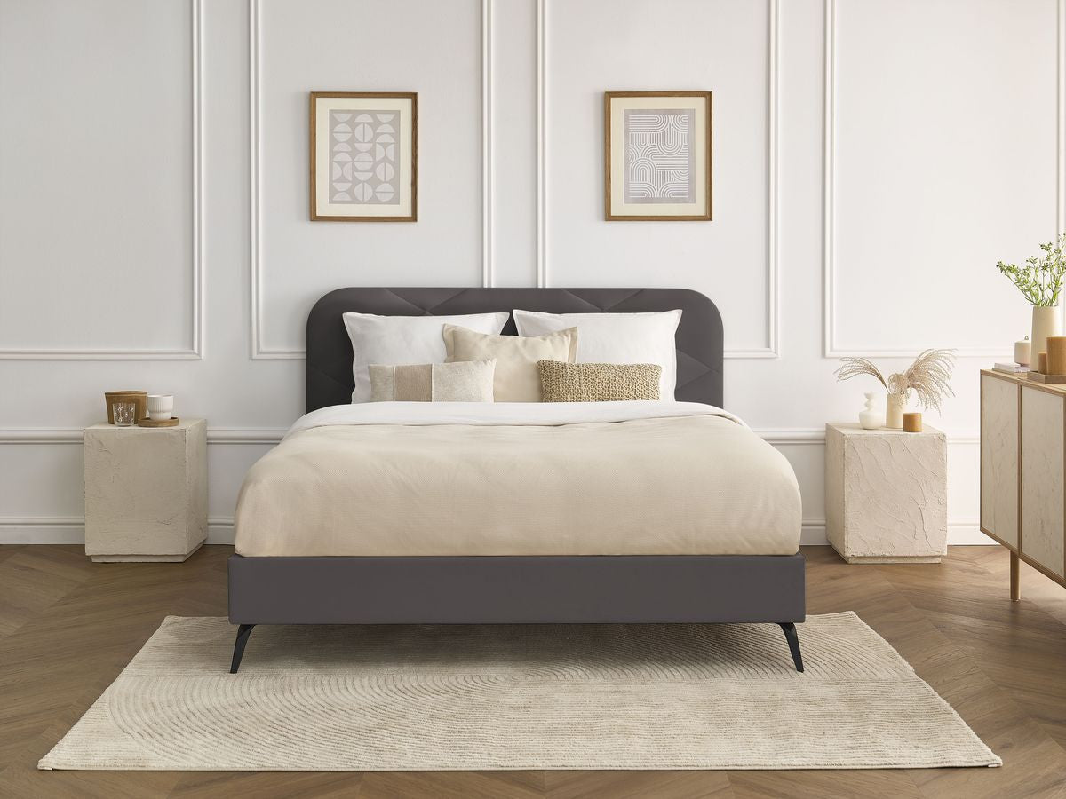 Lit PRUNE avec lattes massives tissu velours