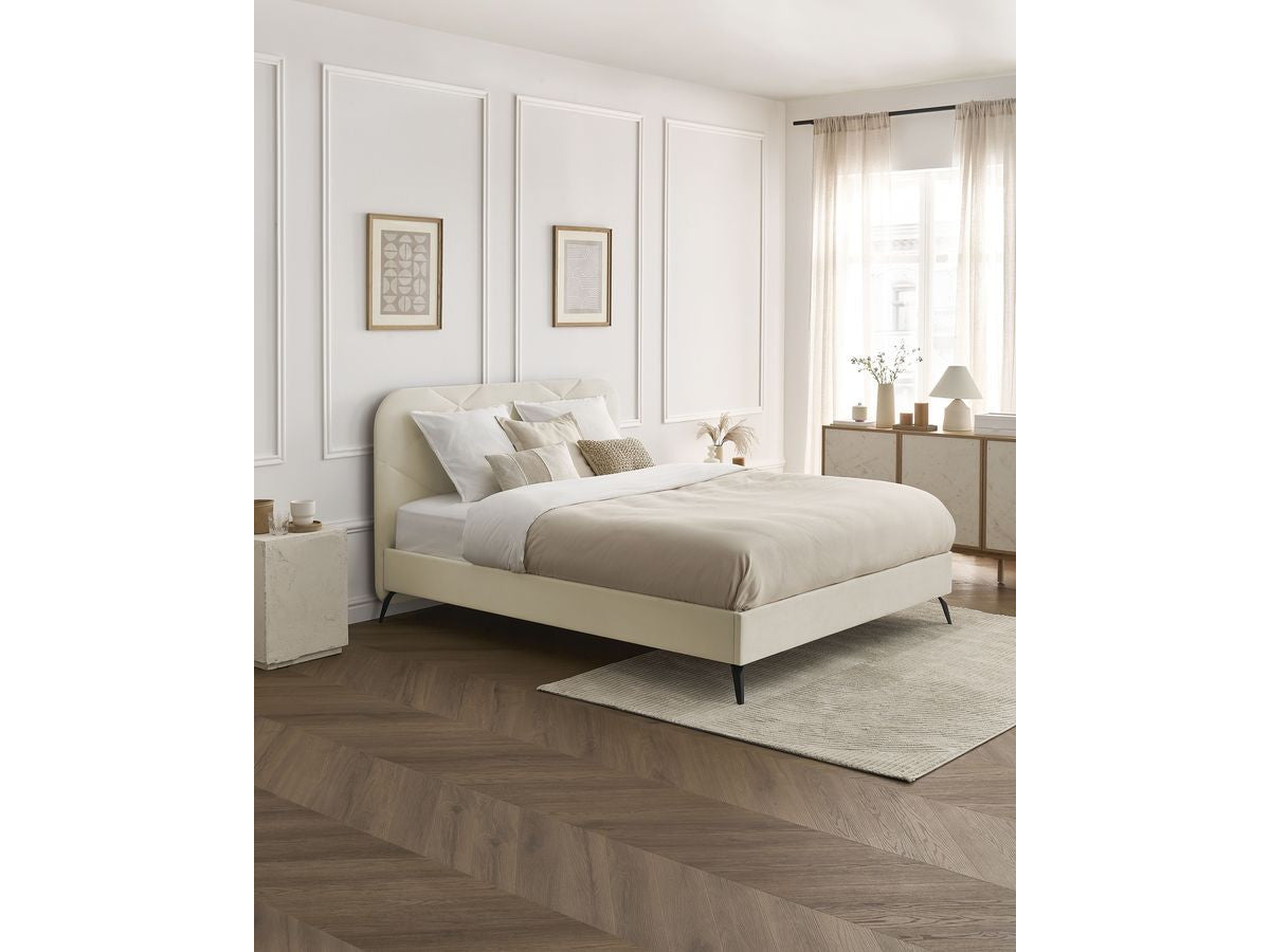 Lit PRUNE avec lattes massives tissu velours