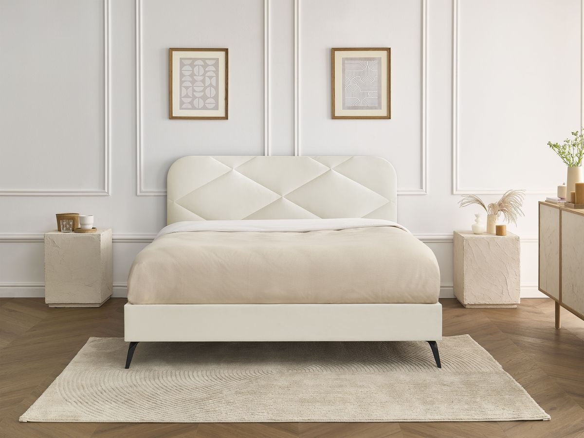 Lit PRUNE avec lattes massives tissu velours