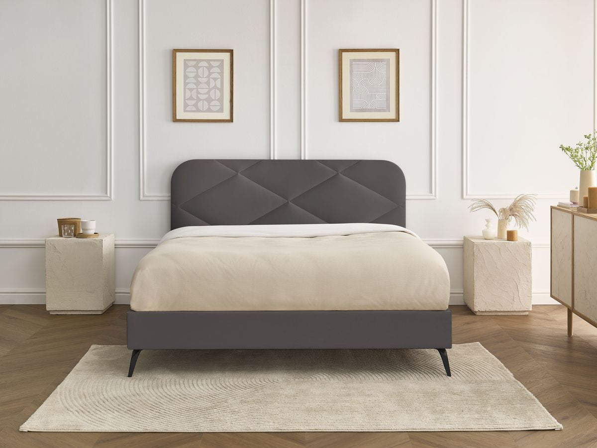 Lit PRUNE avec lattes massives tissu velours
